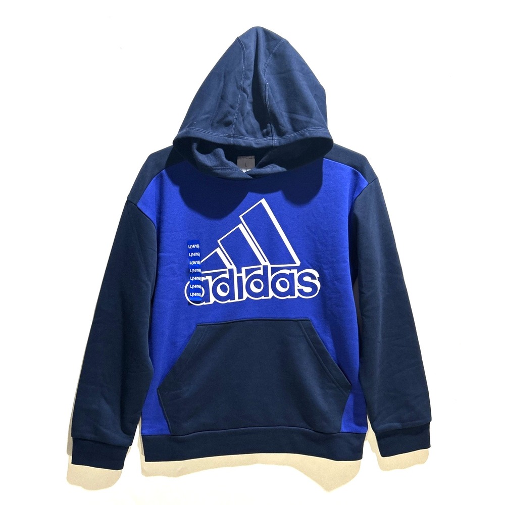 Adidas Hoodie Pullover‎ Boys Large Graphic Logo Blue Sweatshirt Activewear NEW